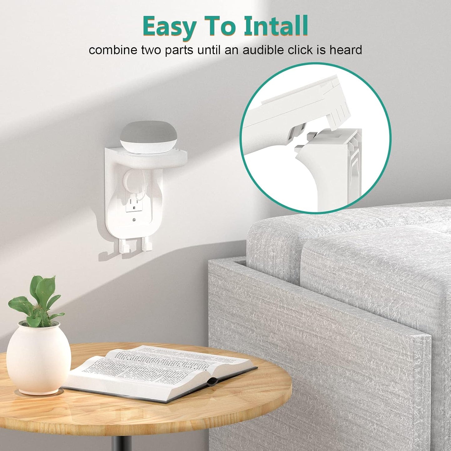 Outlet Shelf Wall Holder, Fit for Duplex GFCI Decorative Outlet Shell a Space Saving for Smart Home, Speaker Mounts up to 20Lbs with Cable Management (OSH001-W), White