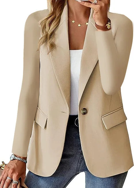 Fashionable Casual woman blazer 2024 Spring Autumn New Solid Color Turn Down Collar Long Sleeve Suit Coat Elegant Office Lady