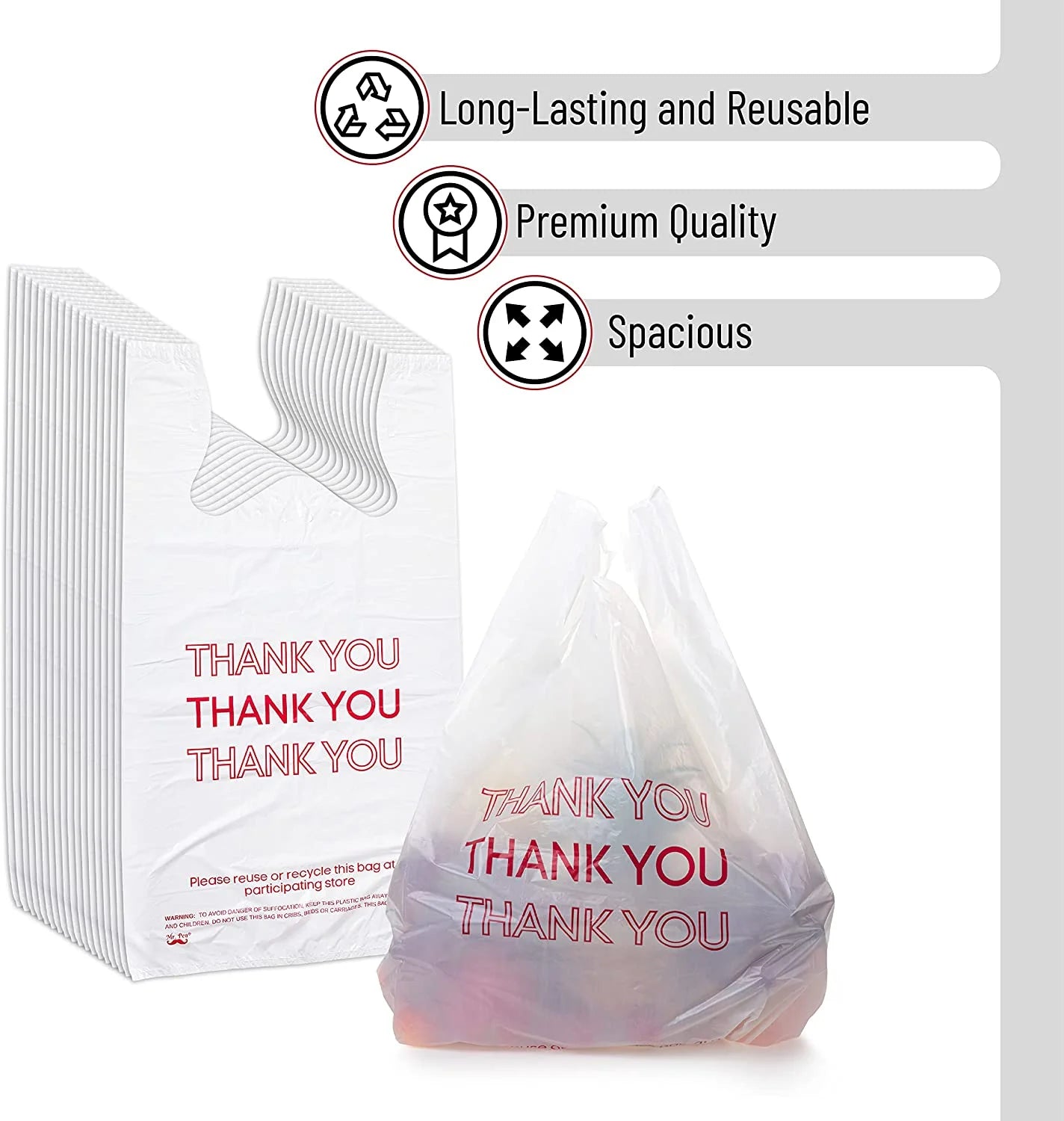 - Thank You T-Shirt Bags, 11.6" X 6.5" X 21", 100 Pack, Plastic Bags, Thank You Bags, Plastic Bags with Handles, T Shirt Bags, Plastic Shopping Bags, Plastic Grocery Bags, Plastic Bags Bulk