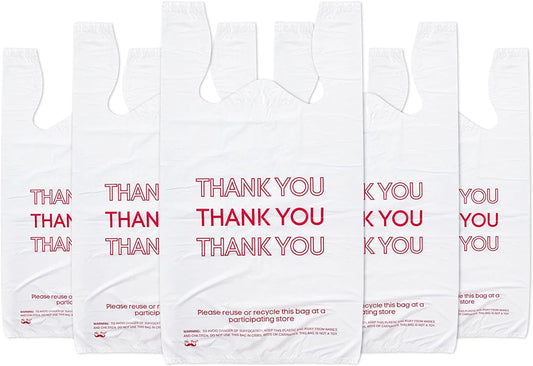 - Thank You T-Shirt Bags, 11.6" X 6.5" X 21", 100 Pack, Plastic Bags, Thank You Bags, Plastic Bags with Handles, T Shirt Bags, Plastic Shopping Bags, Plastic Grocery Bags, Plastic Bags Bulk