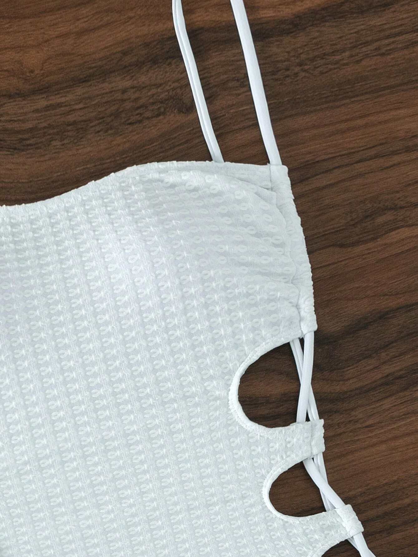 Swim Basics Summer Beach Cut Out Drawstring Side Cami One Piece Swimsuit