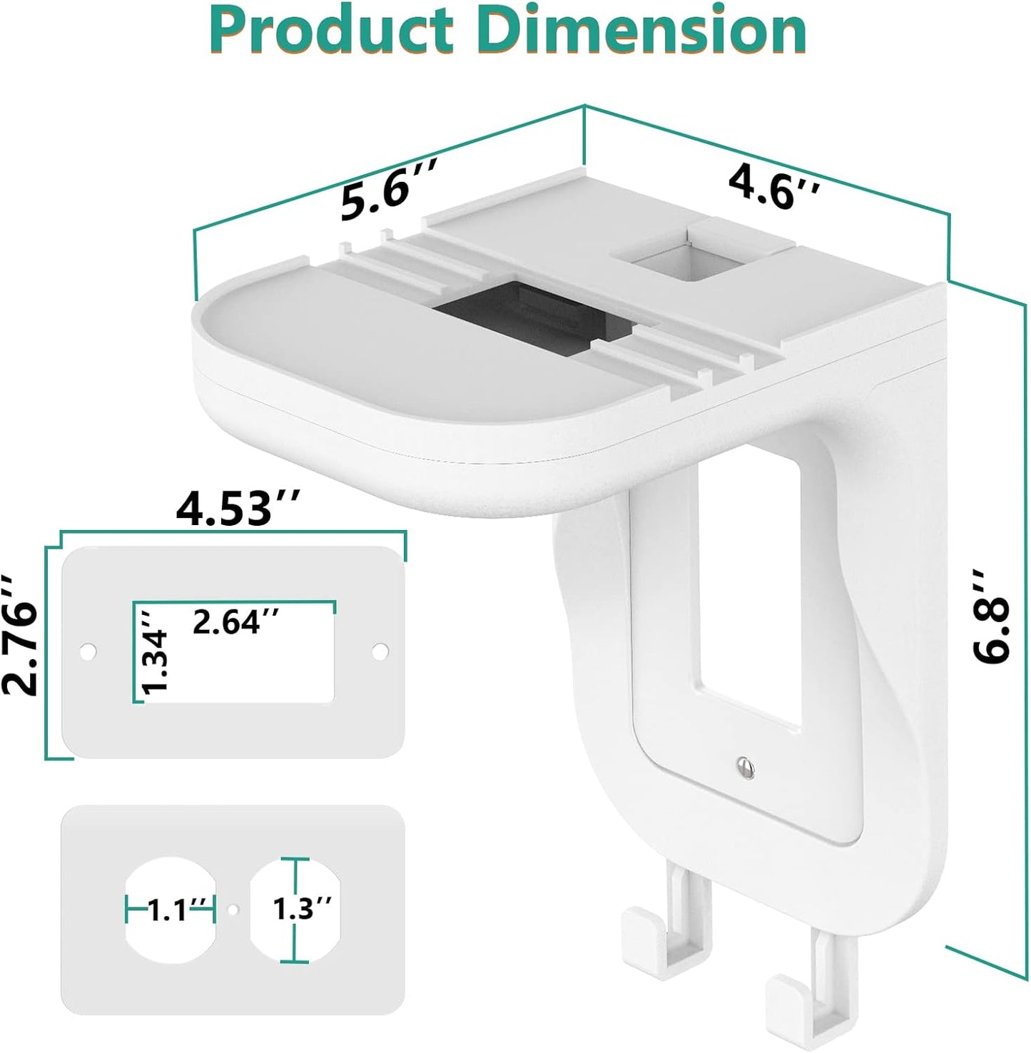 Outlet Shelf Wall Holder, Fit for Duplex GFCI Decorative Outlet Shell a Space Saving for Smart Home, Speaker Mounts up to 20Lbs with Cable Management (OSH001-W), White