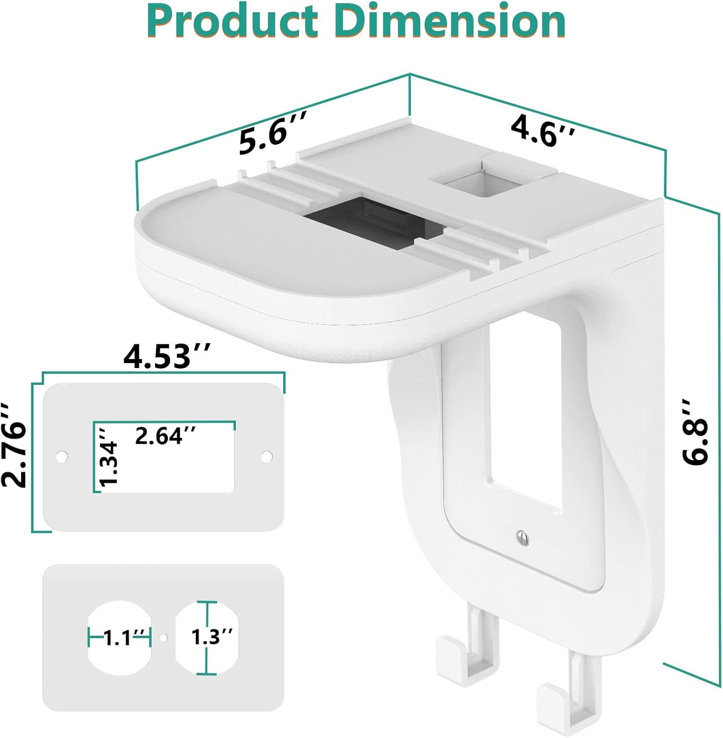 Outlet Shelf Wall Holder, Fit for Duplex GFCI Decorative Outlet Shell a Space Saving for Smart Home, Speaker Mounts up to 20Lbs with Cable Management (OSH001-W), White