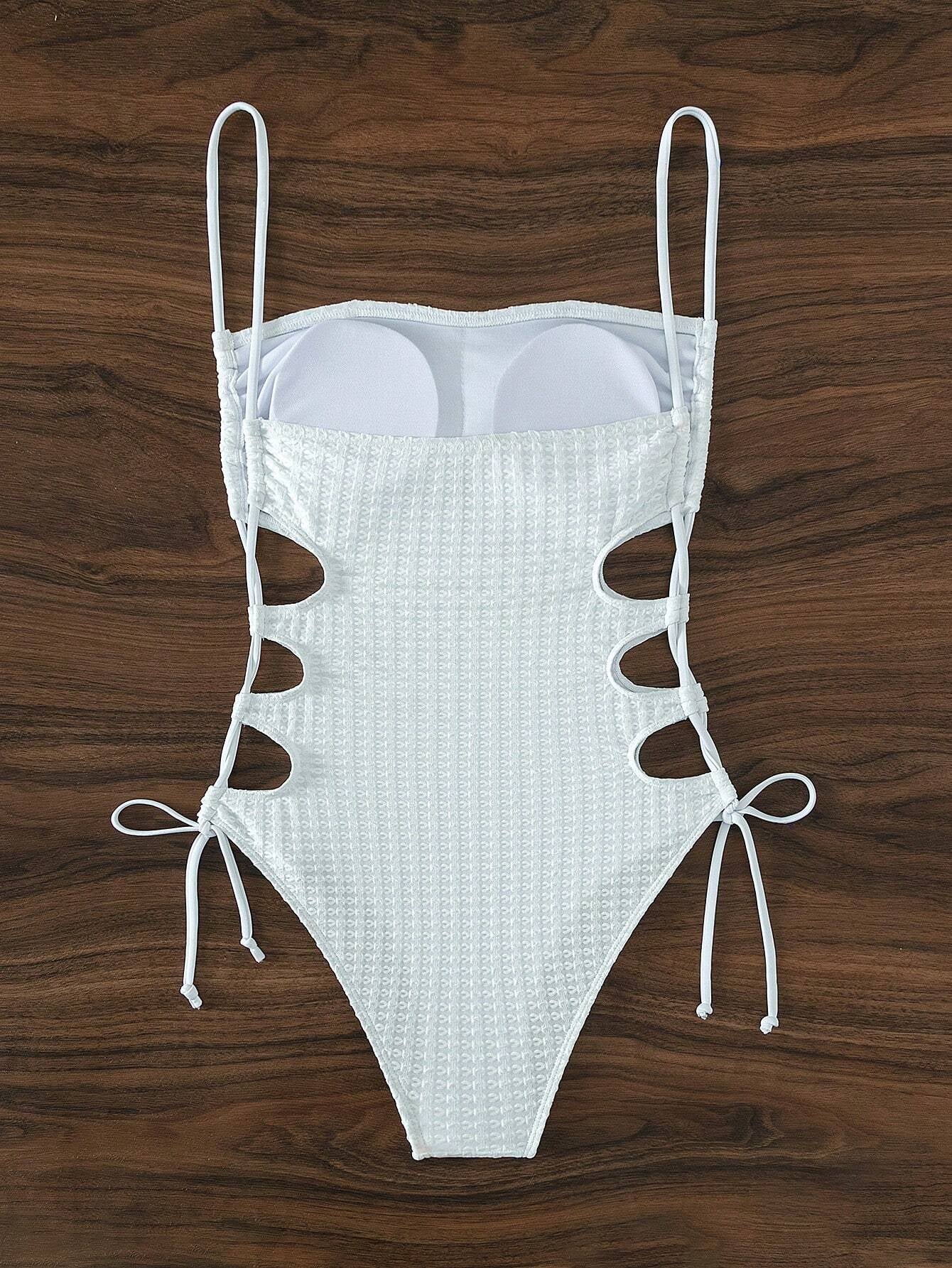 Swim Basics Summer Beach Cut Out Drawstring Side Cami One Piece Swimsuit