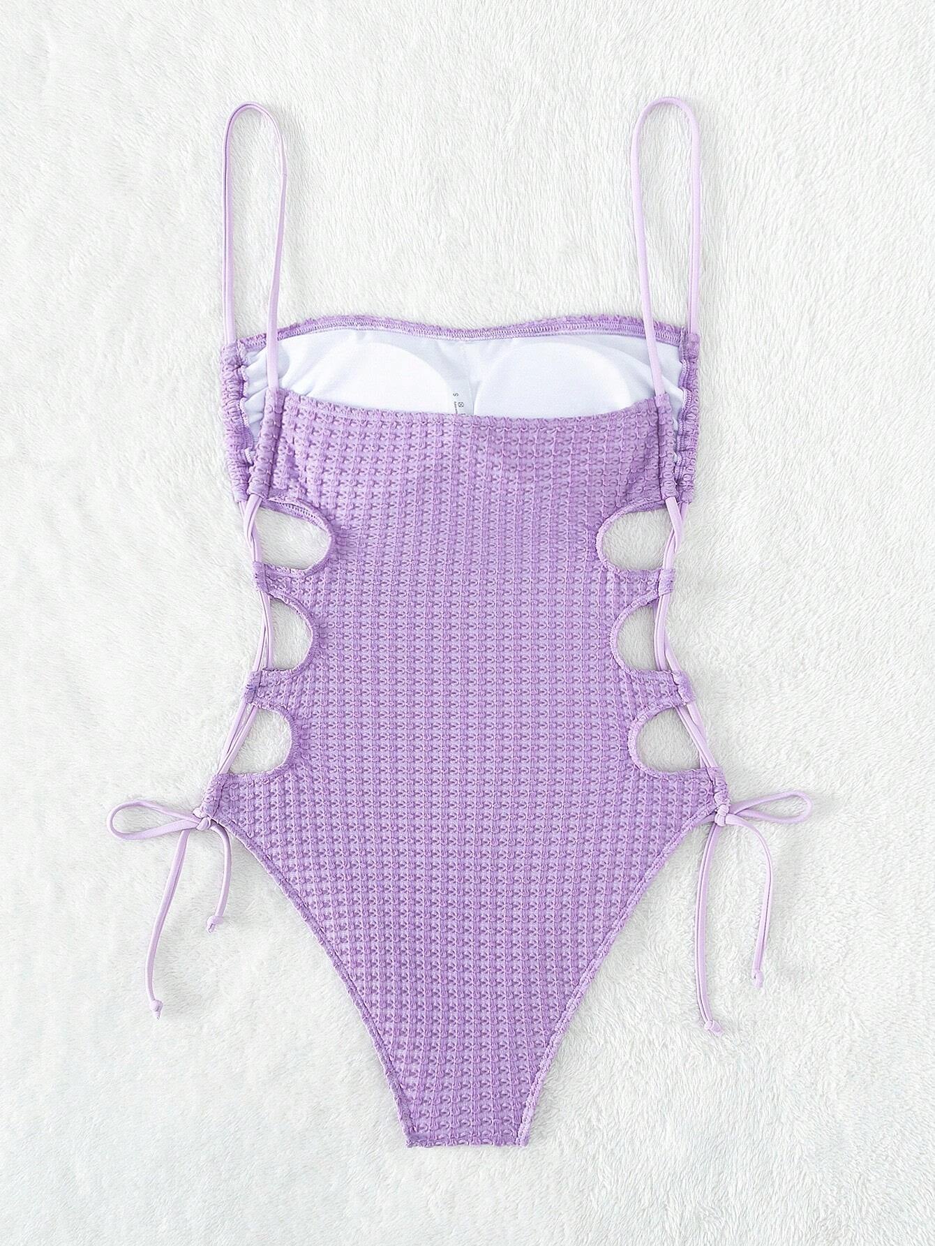 Swim Basics Summer Beach Cut Out Drawstring Side Cami One Piece Swimsuit