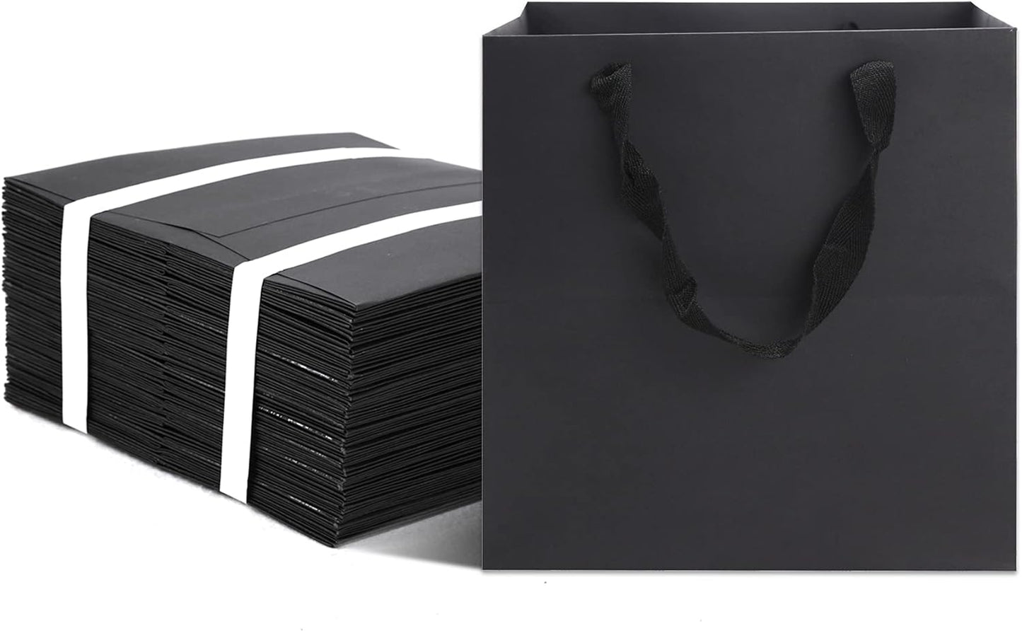 Black Gift Bags with Handles,Black Paper Bags,24 Pack 8X8X8Inch Square Size Black Shopping Bags,Party Bags,Favor Bags,Goody Bags,Business Bags,Kraft Bags, Retail Bags, Paper Gift Bags