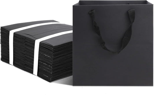 Black Gift Bags with Handles,Black Paper Bags,24 Pack 8X8X8Inch Square Size Black Shopping Bags,Party Bags,Favor Bags,Goody Bags,Business Bags,Kraft Bags, Retail Bags, Paper Gift Bags
