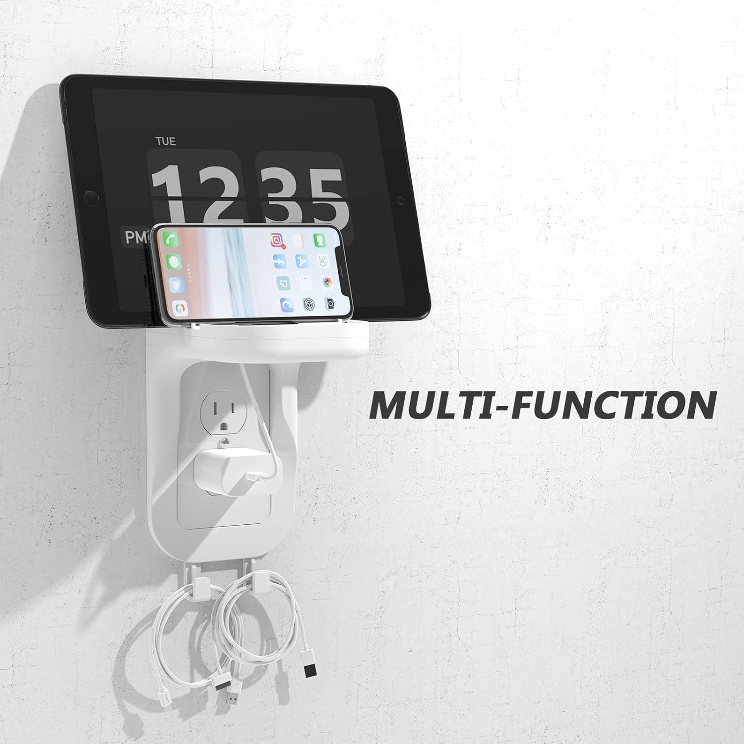 Outlet Shelf Wall Holder, Fit for Duplex GFCI Decorative Outlet Shell a Space Saving for Smart Home, Speaker Mounts up to 20Lbs with Cable Management (OSH001-W), White