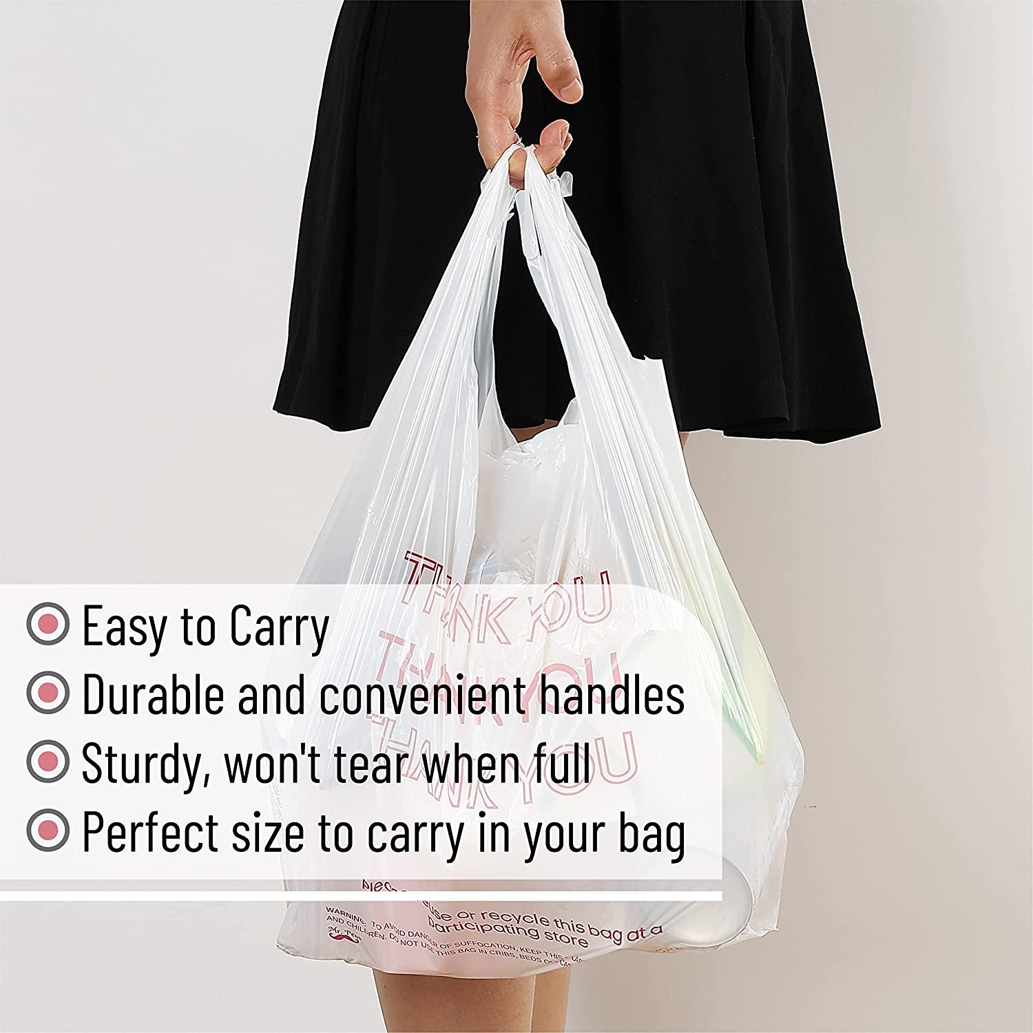 - Thank You T-Shirt Bags, 11.6" X 6.5" X 21", 100 Pack, Plastic Bags, Thank You Bags, Plastic Bags with Handles, T Shirt Bags, Plastic Shopping Bags, Plastic Grocery Bags, Plastic Bags Bulk