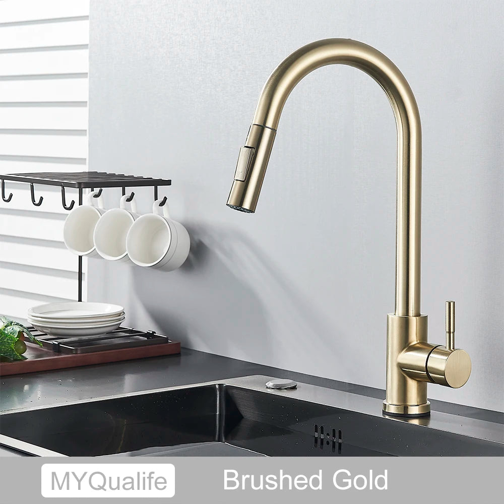 Pull Out Sensor Gold Kitchen Faucet  Sensitive Touch Control Faucet Mixer For Kitchen Touch Sensor Kitchen Mixer Tap