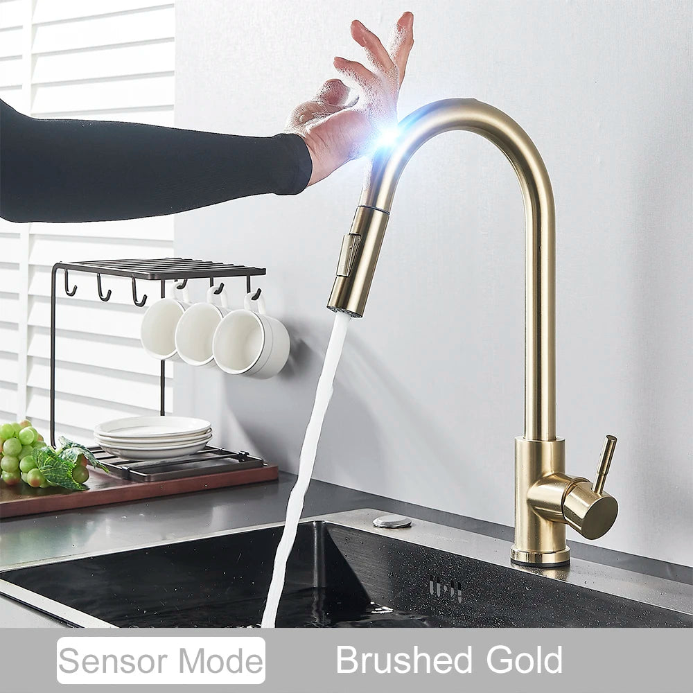 Pull Out Sensor Gold Kitchen Faucet  Sensitive Touch Control Faucet Mixer For Kitchen Touch Sensor Kitchen Mixer Tap
