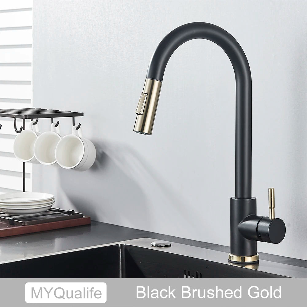 Pull Out Sensor Gold Kitchen Faucet  Sensitive Touch Control Faucet Mixer For Kitchen Touch Sensor Kitchen Mixer Tap