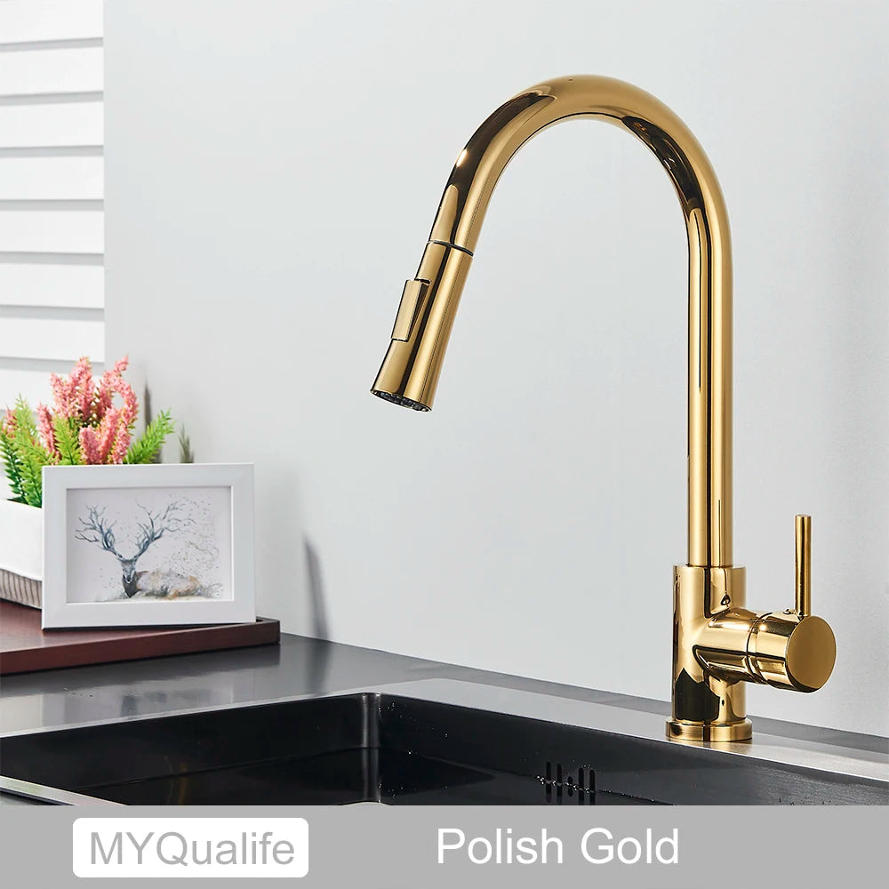 Pull Out Sensor Gold Kitchen Faucet  Sensitive Touch Control Faucet Mixer For Kitchen Touch Sensor Kitchen Mixer Tap