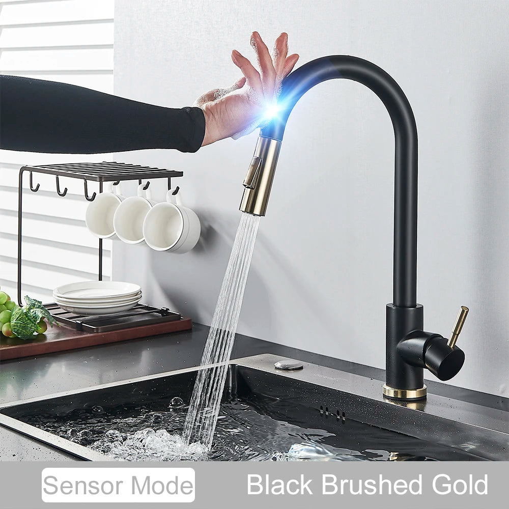 Pull Out Sensor Gold Kitchen Faucet  Sensitive Touch Control Faucet Mixer For Kitchen Touch Sensor Kitchen Mixer Tap