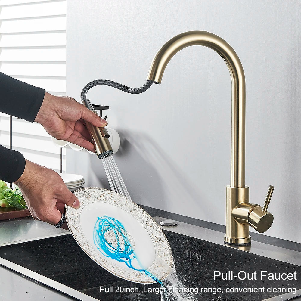 Pull Out Sensor Gold Kitchen Faucet  Sensitive Touch Control Faucet Mixer For Kitchen Touch Sensor Kitchen Mixer Tap
