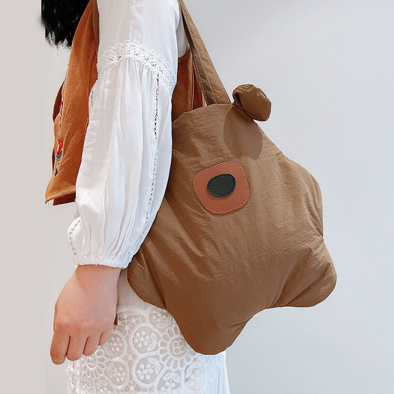 Tricolor Patch Biscuit Bear Cartoon Large Capacity Shoulder Bag