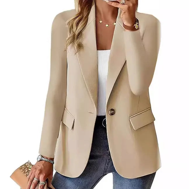 Fashionable Casual woman blazer 2024 Spring Autumn New Solid Color Turn Down Collar Long Sleeve Suit Coat Elegant Office Lady