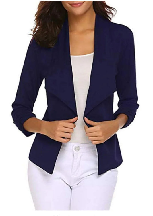Womens Blazer Casual Open Front Work Office Blazer Jacket 3/4 Sleeve Lapel Coats with Removable Shoulder Pads