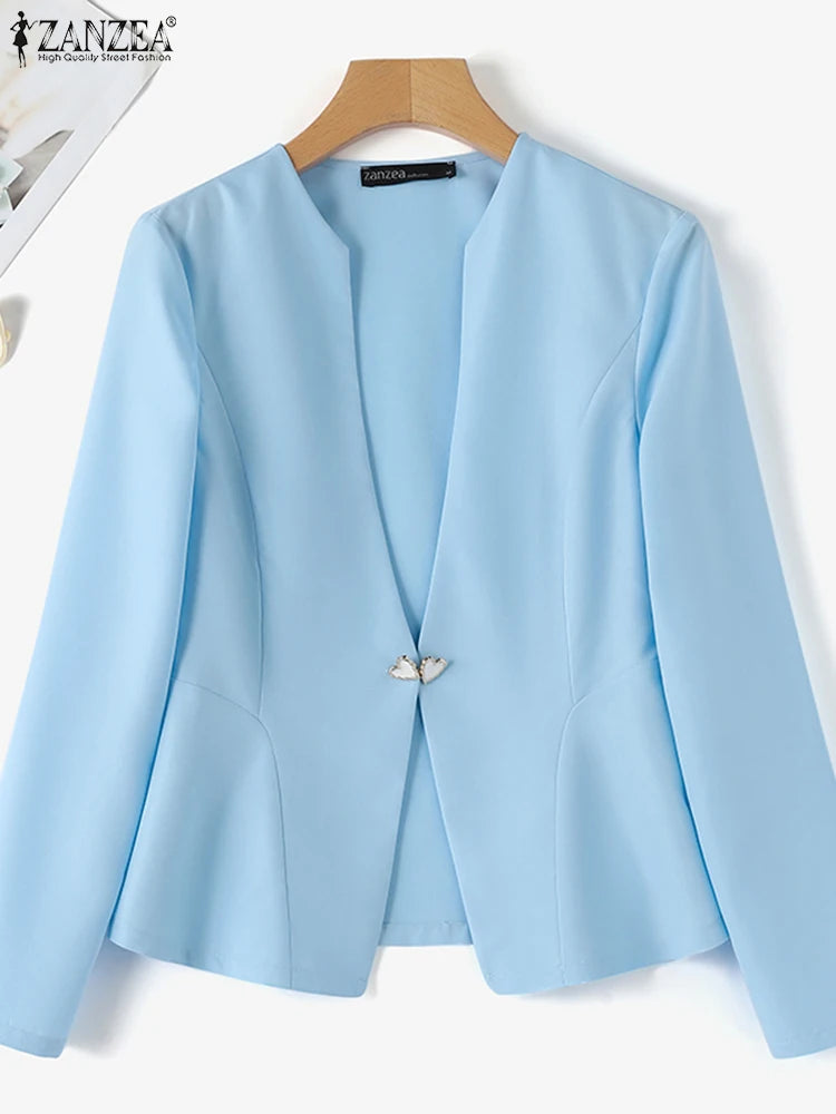 ZANZEA Elegant Slim Fit Blazer Women Long Sleeve Blazer Coat V Neck Office Lady Suit Coat Spring Autumn Available