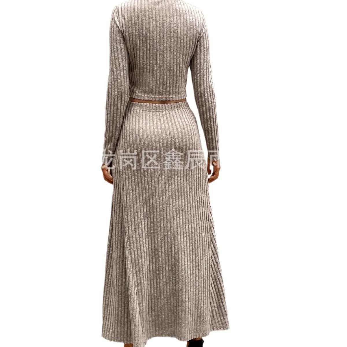 Knit Skirt Sets Women Slim Dress Sets Long Skirts Full Sleeve Tops Matching Sets Spliced Skinny Casual Suits Elegant Lady Autumn