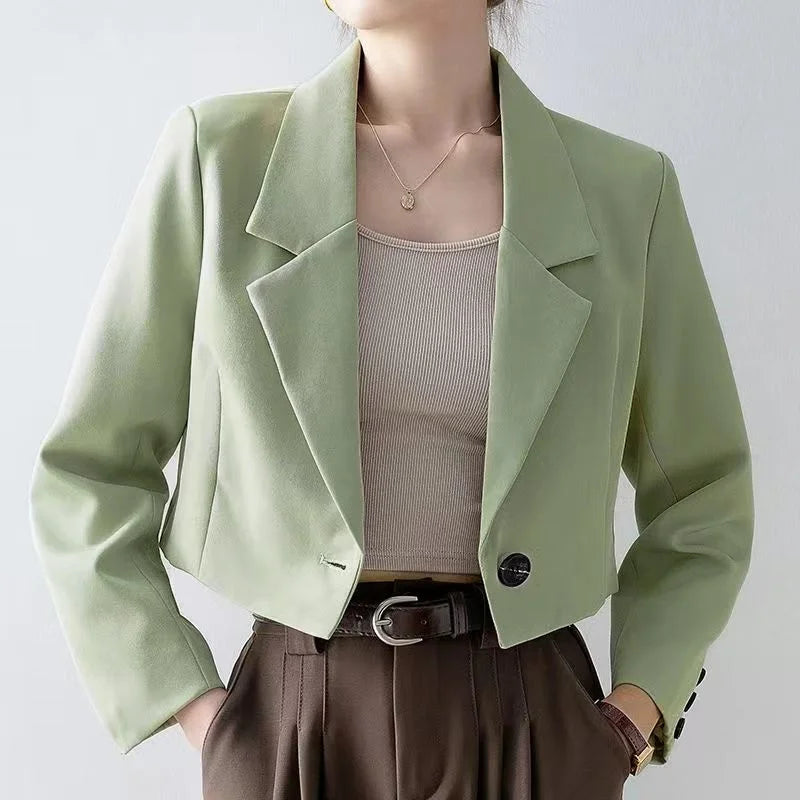2025 Elegant Women's Blazer & Suits Chic Office Lady's Coats & Jackets Casual Matching Long Sleeve Crop Top Korean Trend Blazers