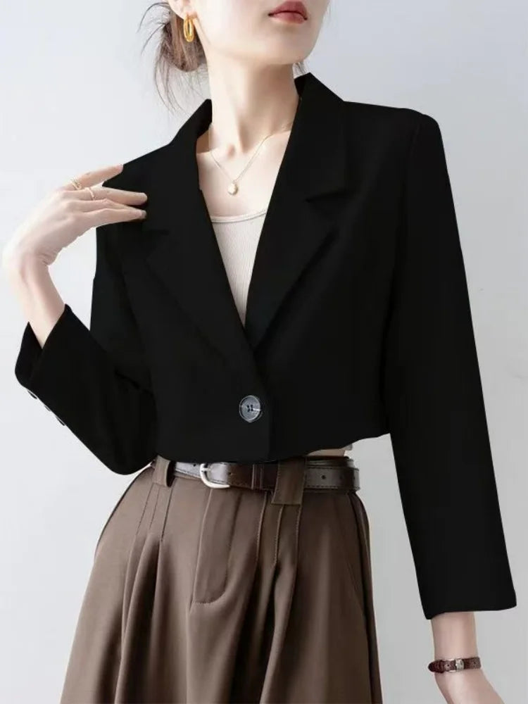 2025 Elegant Women's Blazer & Suits Chic Office Lady's Coats & Jackets Casual Matching Long Sleeve Crop Top Korean Trend Blazers
