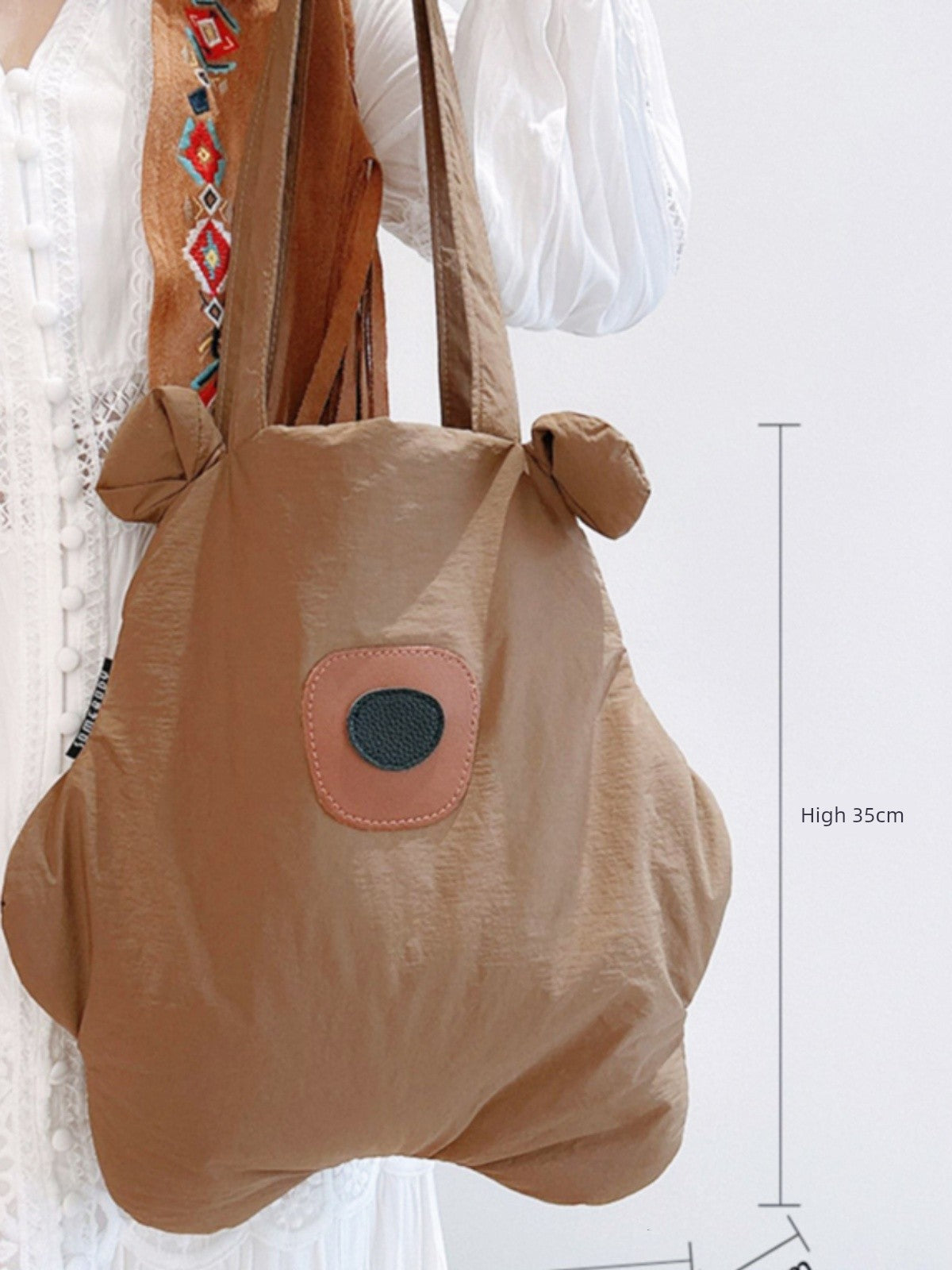 Tricolor Patch Biscuit Bear Cartoon Large Capacity Shoulder Bag