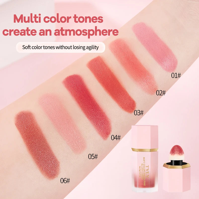 TVLV 4 Colour Matte Liquid BlushEasy to apply long lasting waterproof blush sponge brush head
