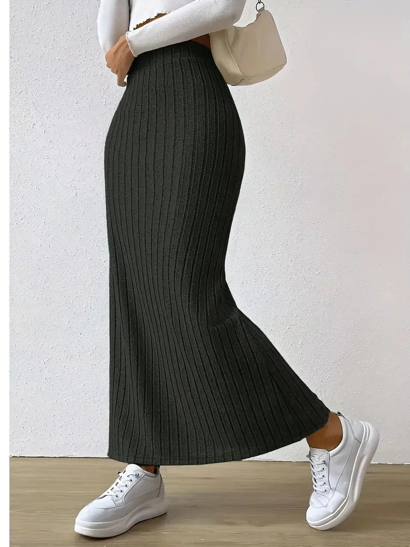 Women's Slit Knitted Skirt 2024 New Solid Color Hip-covering High Waist Side Slim Long Skirt Women's Skirt