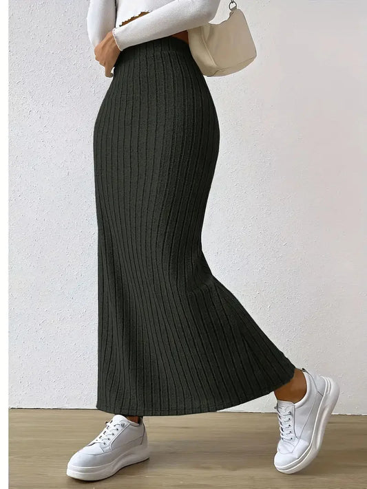 Women's Slit Knitted Skirt 2024 New Solid Color Hip-covering High Waist Side Slim Long Skirt Women's Skirt