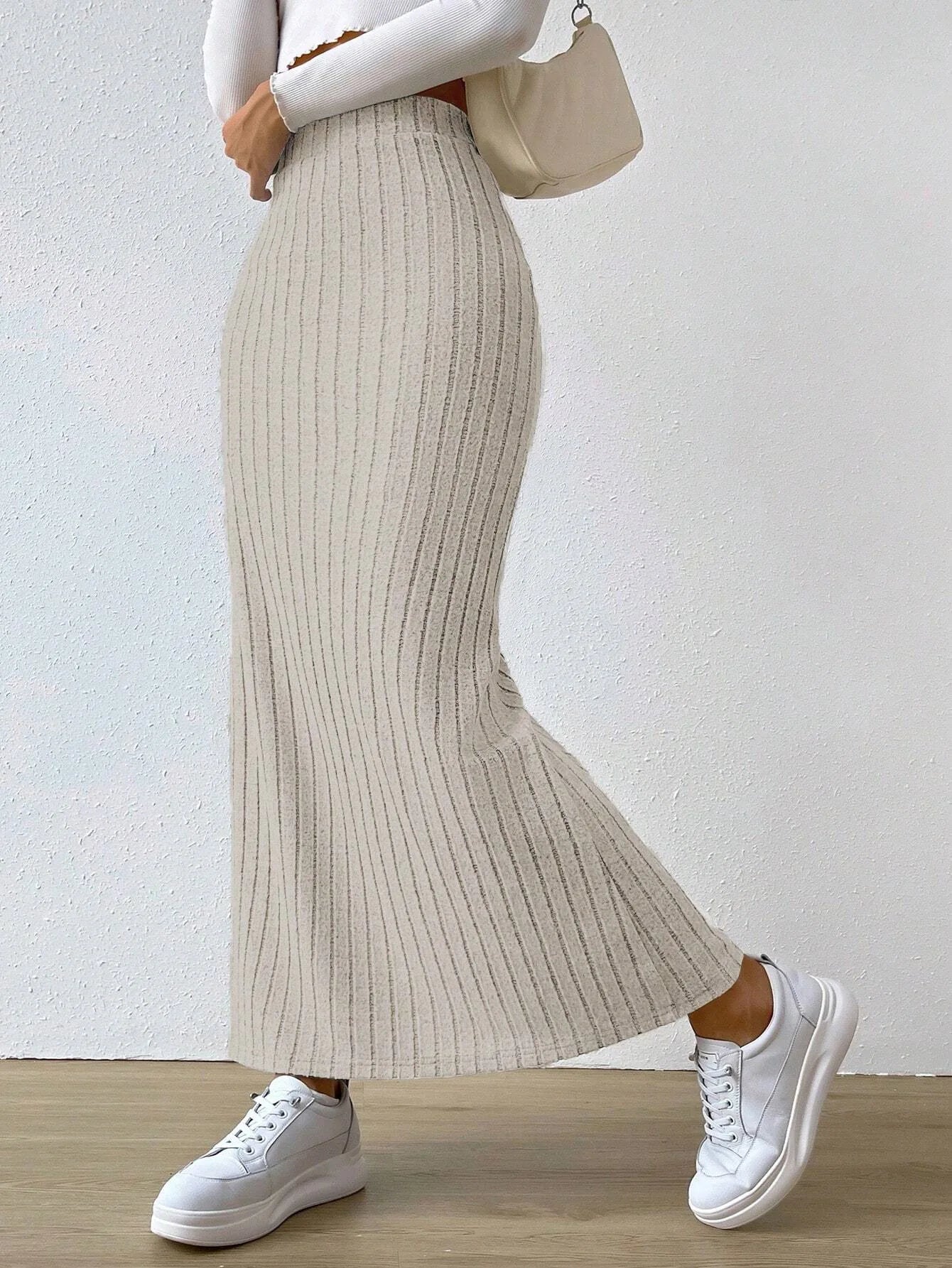 Women's Slit Knitted Skirt 2024 New Solid Color Hip-covering High Waist Side Slim Long Skirt Women's Skirt