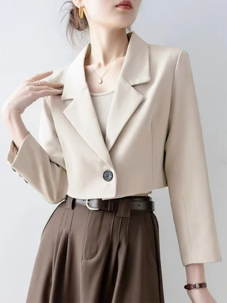 2025 Elegant Women's Blazer & Suits Chic Office Lady's Coats & Jackets Casual Matching Long Sleeve Crop Top Korean Trend Blazers
