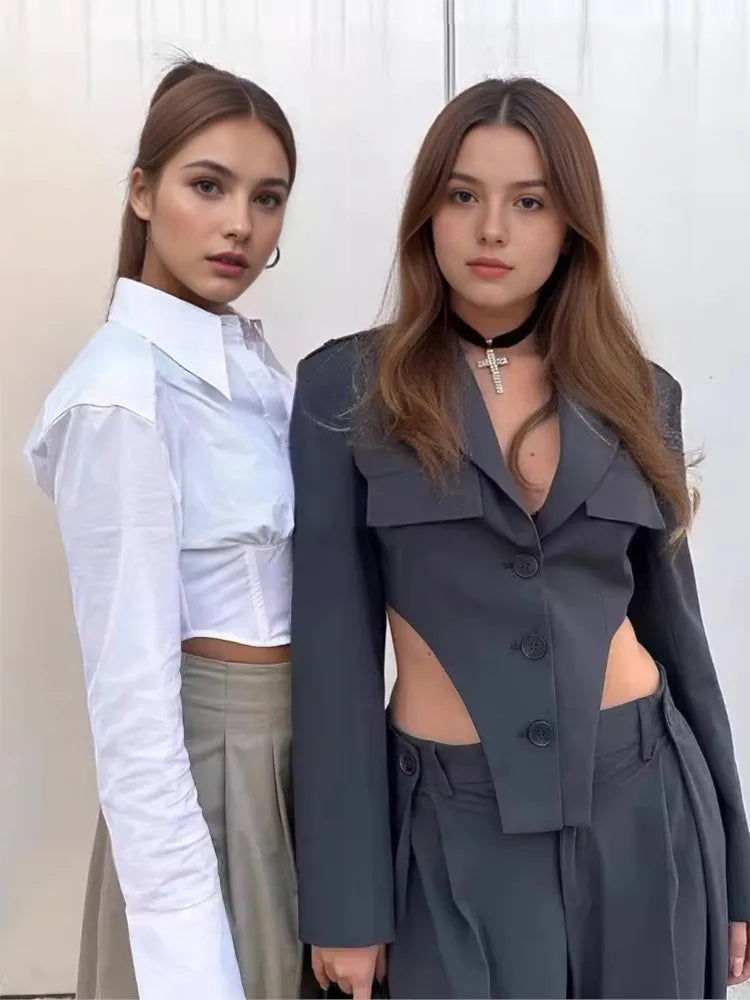 Fashion Hollow Out Blazer Coat Women Elegant Chic Single Breasted Long Sleeve Jacket Office 2025 New Spring Sexy Blazer Suits