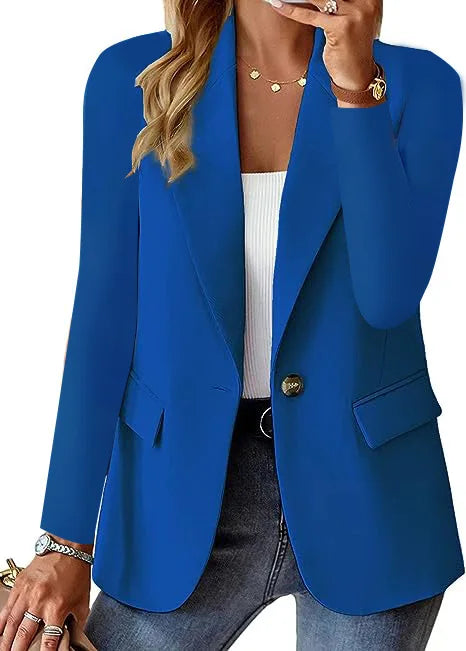 Fashionable Casual woman blazer 2024 Spring Autumn New Solid Color Turn Down Collar Long Sleeve Suit Coat Elegant Office Lady
