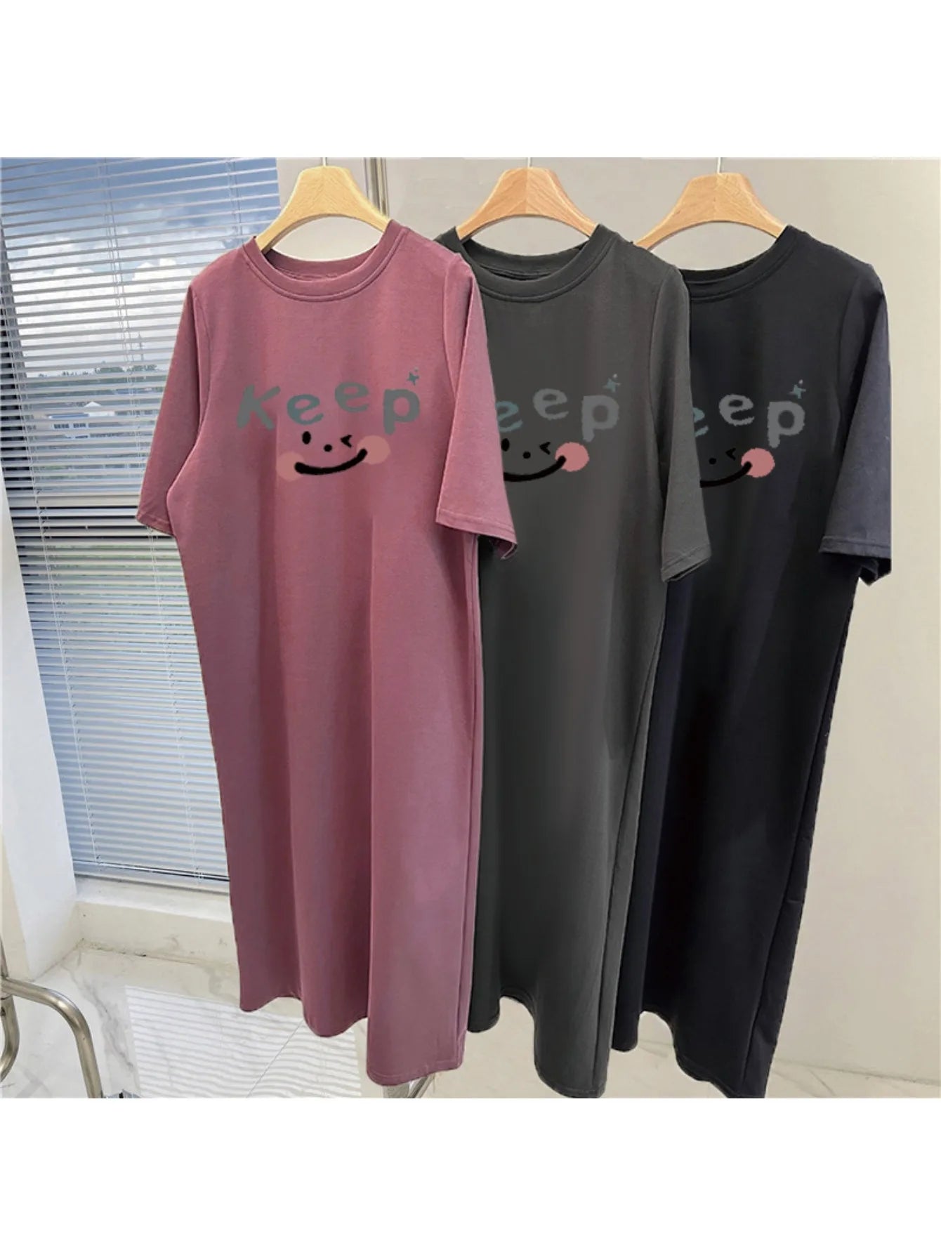 Korean Short-sleeved T-shirt Skirt for Women in Summer Loose T-shirt Skirt Mid-length Over-knee Fashion Slim Long Skirt