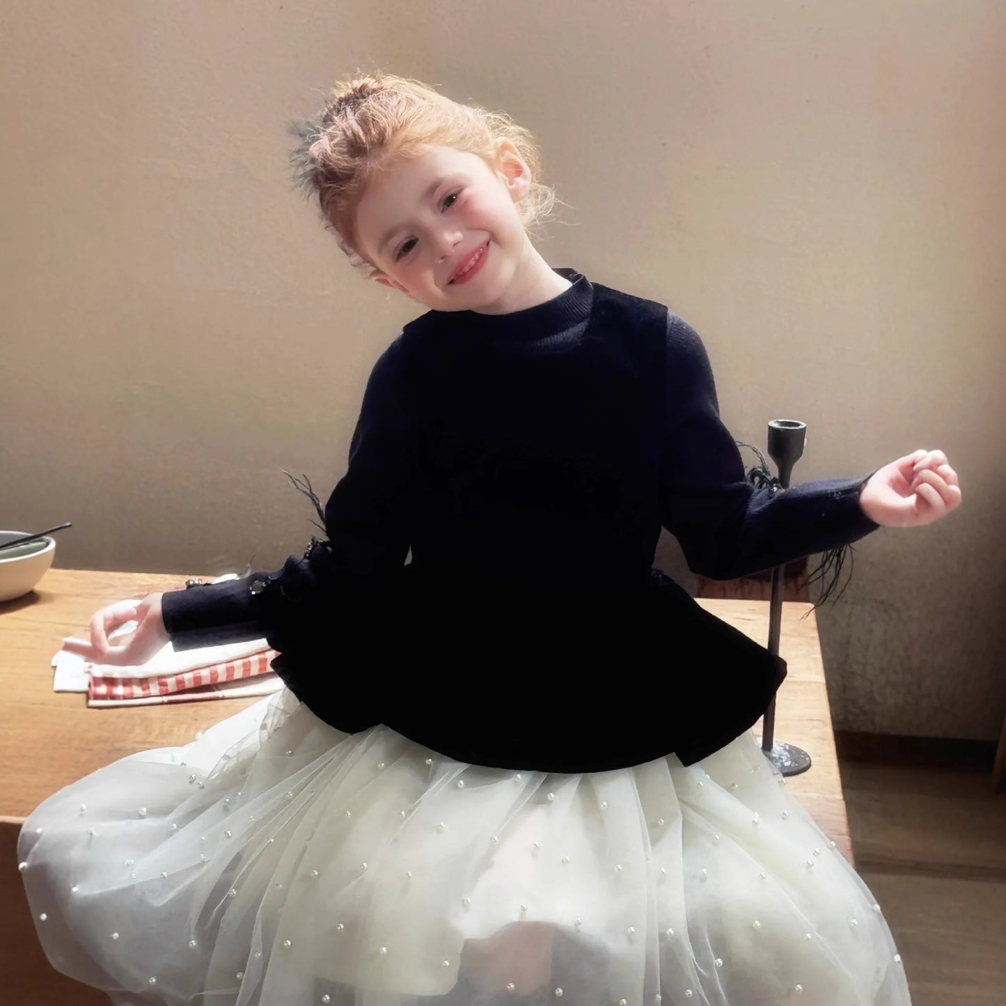 Girls Skirt 2025 Autumn and Winter New Children's Clothing Korean Style Girl Baby Velvet Pearl Yarn Skirt Casual Simple Daily