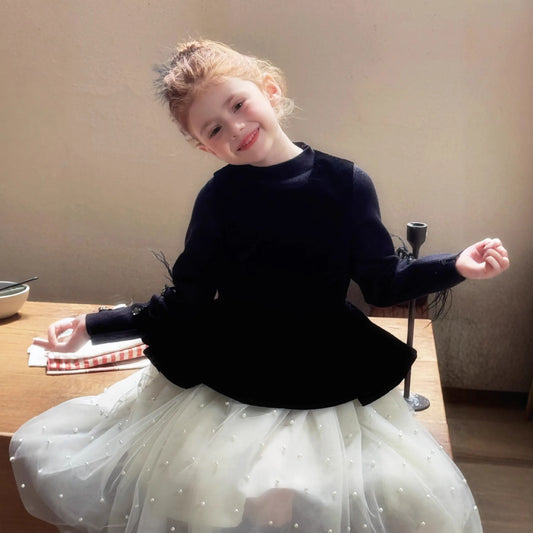 Girls Skirt 2025 Autumn and Winter New Children's Clothing Korean Style Girl Baby Velvet Pearl Yarn Skirt Casual Simple Daily