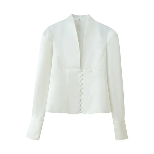 Women's blazer 2025 new Women's fashion solid color row of buttons wide shoulder blazer