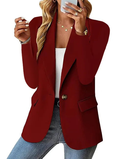 Fashionable Casual woman blazer 2024 Spring Autumn New Solid Color Turn Down Collar Long Sleeve Suit Coat Elegant Office Lady