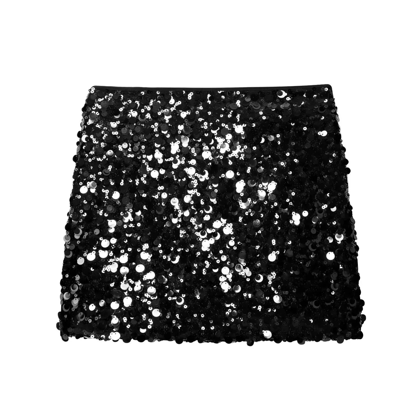 TRAZAF Women's Summer Fashion Skirt Suit Solid Halter Neck Sexy Slim Top+High Waist A-line Sequined Mini Skirt Party Causal Set