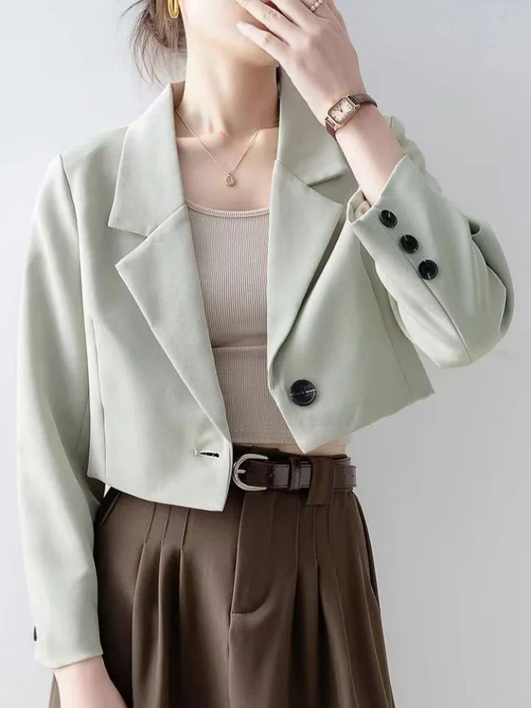 2025 Elegant Women's Blazer & Suits Chic Office Lady's Coats & Jackets Casual Matching Long Sleeve Crop Top Korean Trend Blazers