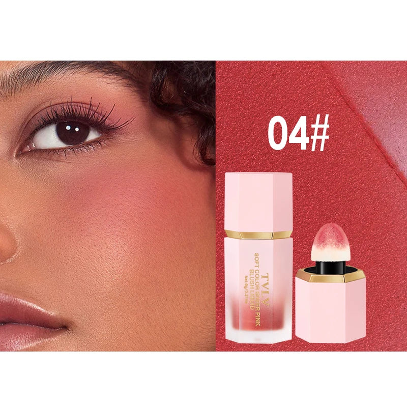 TVLV 4 Colour Matte Liquid BlushEasy to apply long lasting waterproof blush sponge brush head