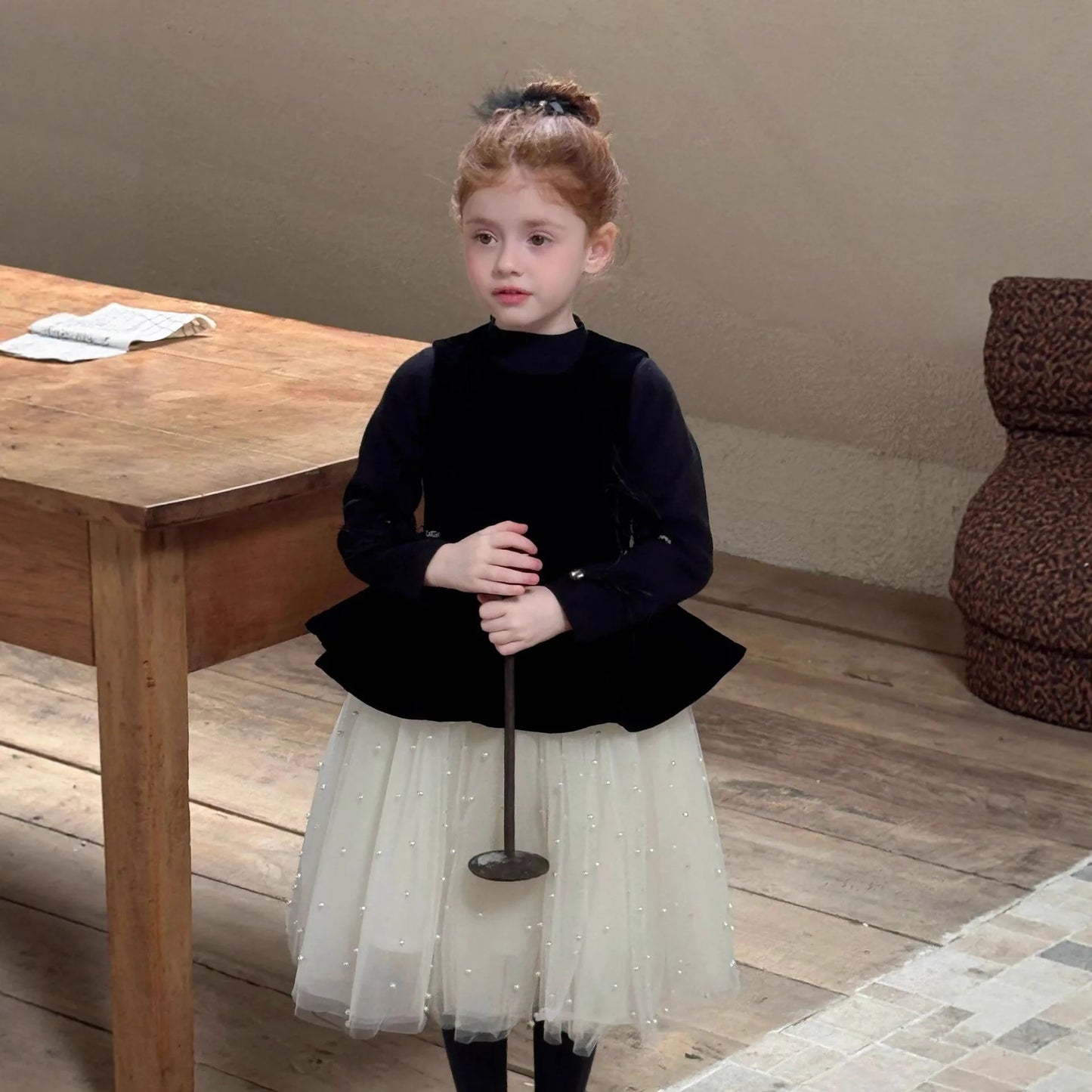 Girls Skirt 2025 Autumn and Winter New Children's Clothing Korean Style Girl Baby Velvet Pearl Yarn Skirt Casual Simple Daily