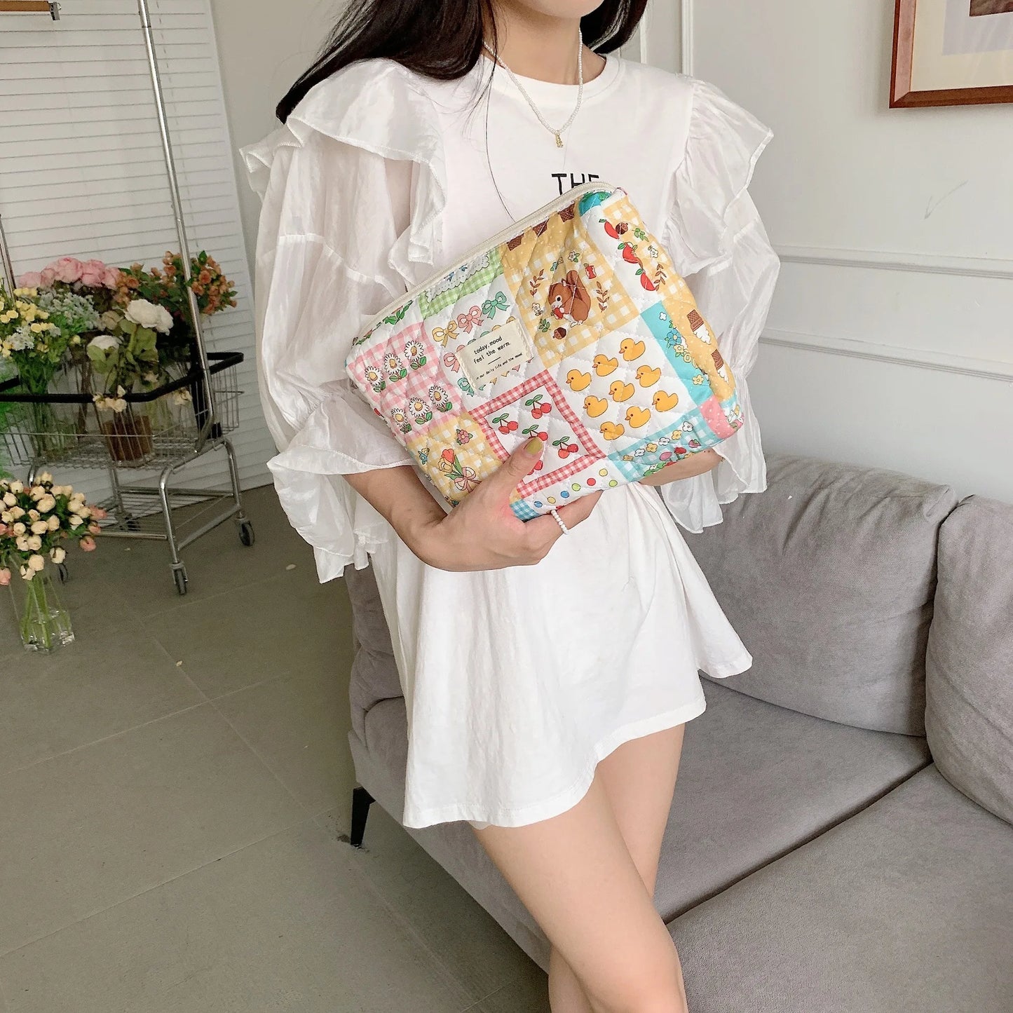 Liberty Quilting Clutches Soft Cotton Women Multipurpose Cosmetic Organizer Girls Cute Makeup Bag Make Up Purse Portable Handbag