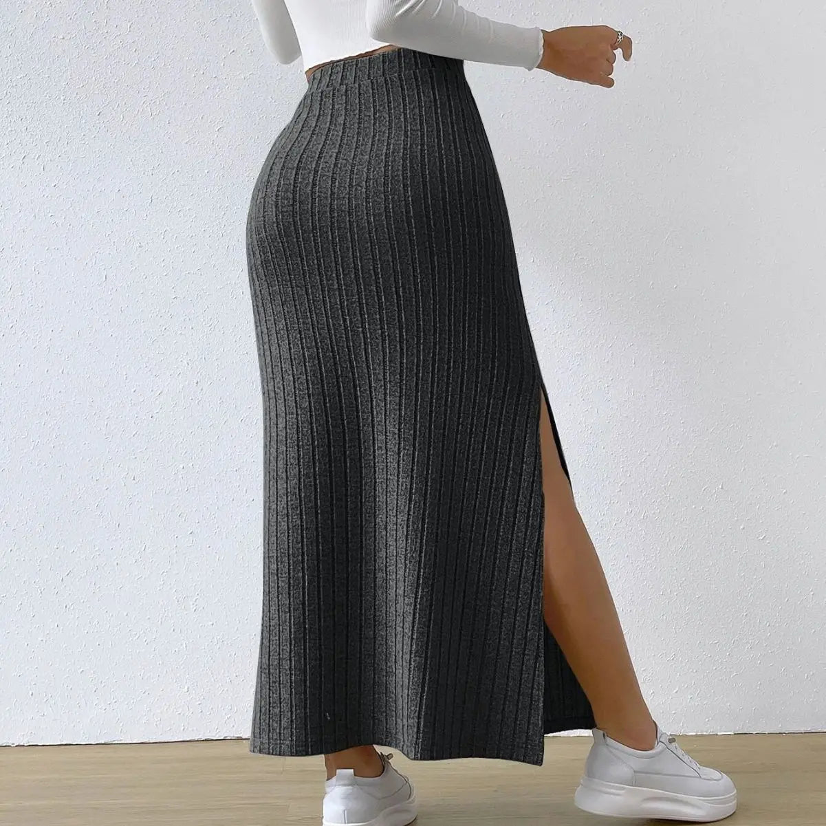 Women's Slit Knitted Skirt 2024 New Solid Color Hip-covering High Waist Side Slim Long Skirt Women's Skirt