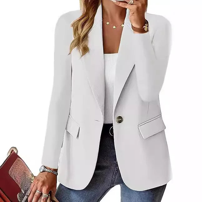 Fashionable Casual woman blazer 2024 Spring Autumn New Solid Color Turn Down Collar Long Sleeve Suit Coat Elegant Office Lady