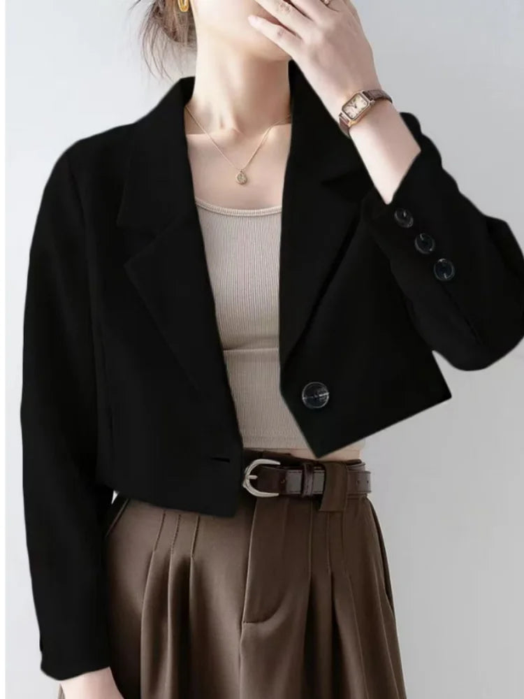 2025 Elegant Women's Blazer & Suits Chic Office Lady's Coats & Jackets Casual Matching Long Sleeve Crop Top Korean Trend Blazers