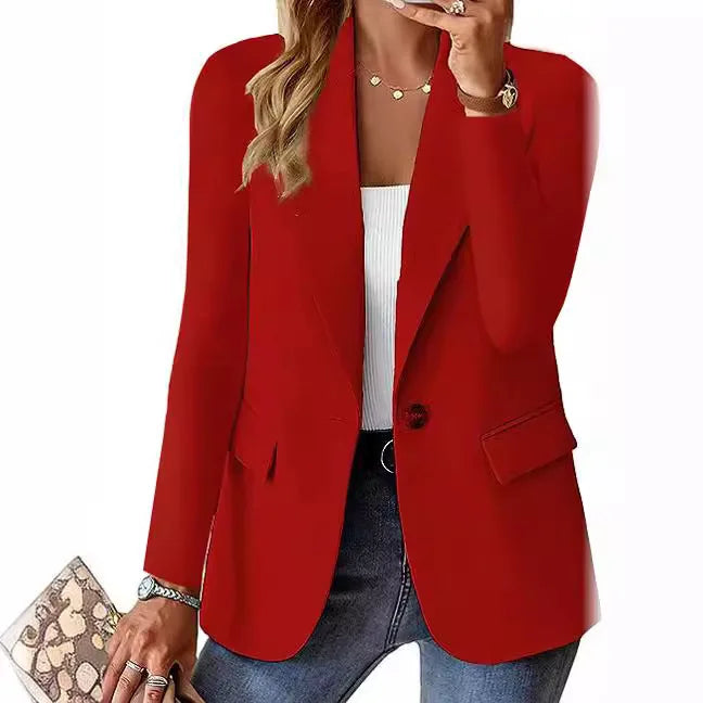 Fashionable Casual woman blazer 2024 Spring Autumn New Solid Color Turn Down Collar Long Sleeve Suit Coat Elegant Office Lady