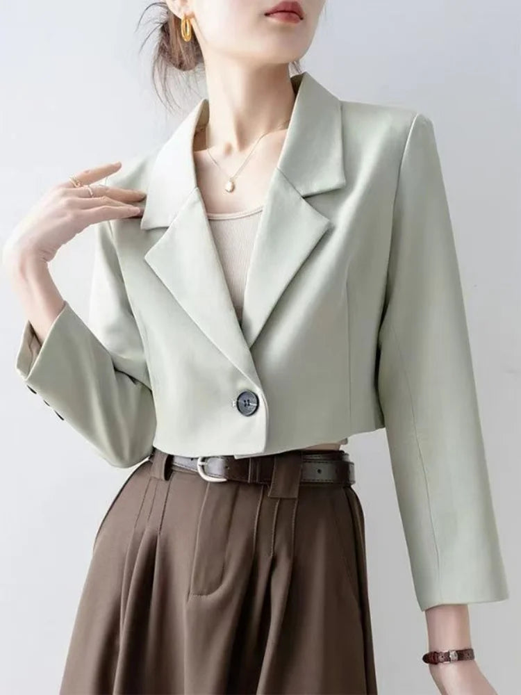 2025 Elegant Women's Blazer & Suits Chic Office Lady's Coats & Jackets Casual Matching Long Sleeve Crop Top Korean Trend Blazers