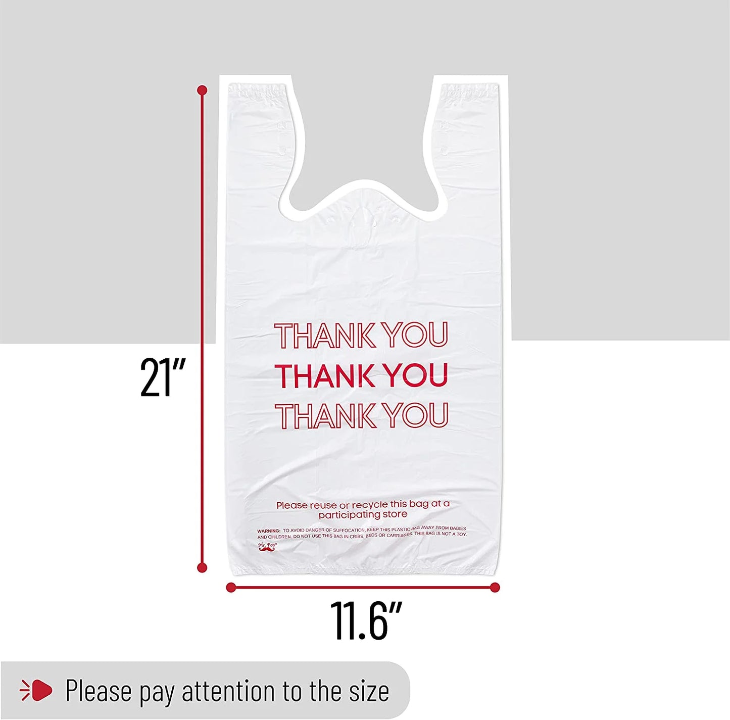 - Thank You T-Shirt Bags, 11.6" X 6.5" X 21", 100 Pack, Plastic Bags, Thank You Bags, Plastic Bags with Handles, T Shirt Bags, Plastic Shopping Bags, Plastic Grocery Bags, Plastic Bags Bulk